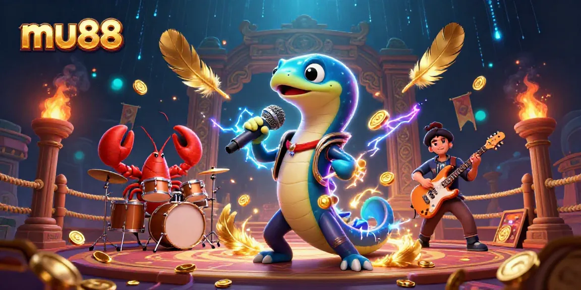 Experience MU88's underwater casino excitement with a lively electric eel DJ and vibrant aquatic band.