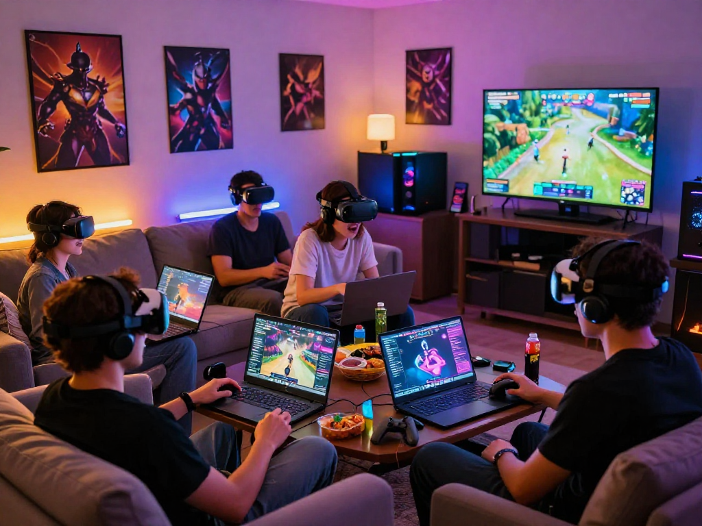 Engaged players enjoying immersive porn games in vibrant gaming environment.