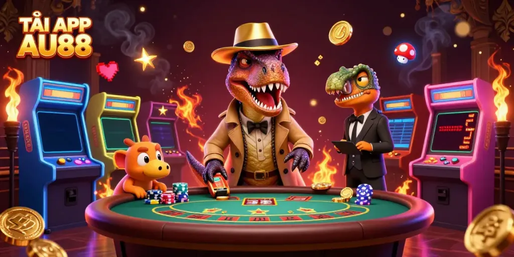 TẢI APP AU88 to experience thrilling online gaming with a 3D velociraptor card counter and pit boss atmosphere.