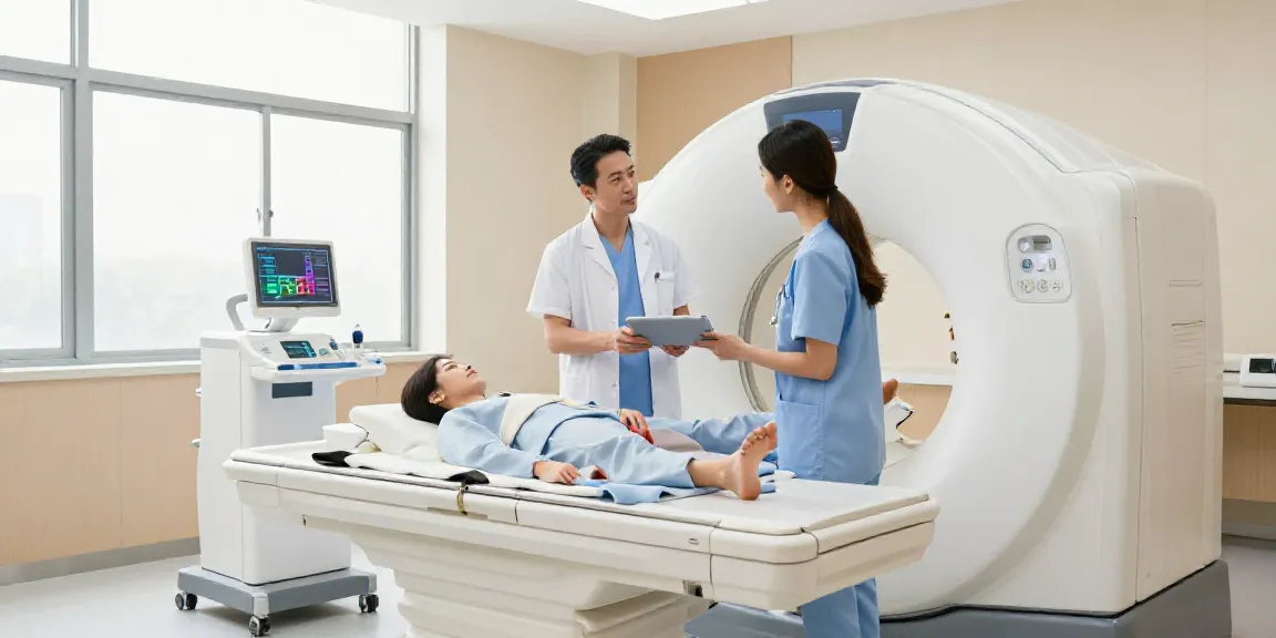 Diagnostikzentrum Wolfsburg zeigt ein einfühlsames medizinisches Team bei der CT-Untersuchung, modernste Technik und beruhigende Atmosphäre.