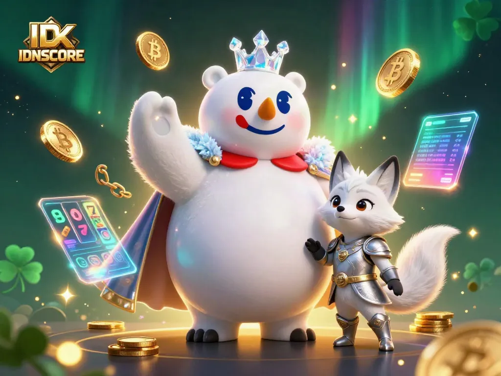 Experience IDNSCORE's exhilarating world of online gambling with a whimsical polar bear and fox adventure.