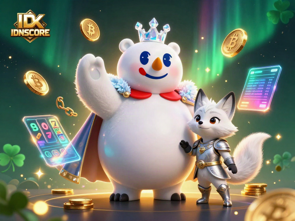 Experience IDNSCORE's exhilarating world of online gambling with a whimsical polar bear and fox adventure.