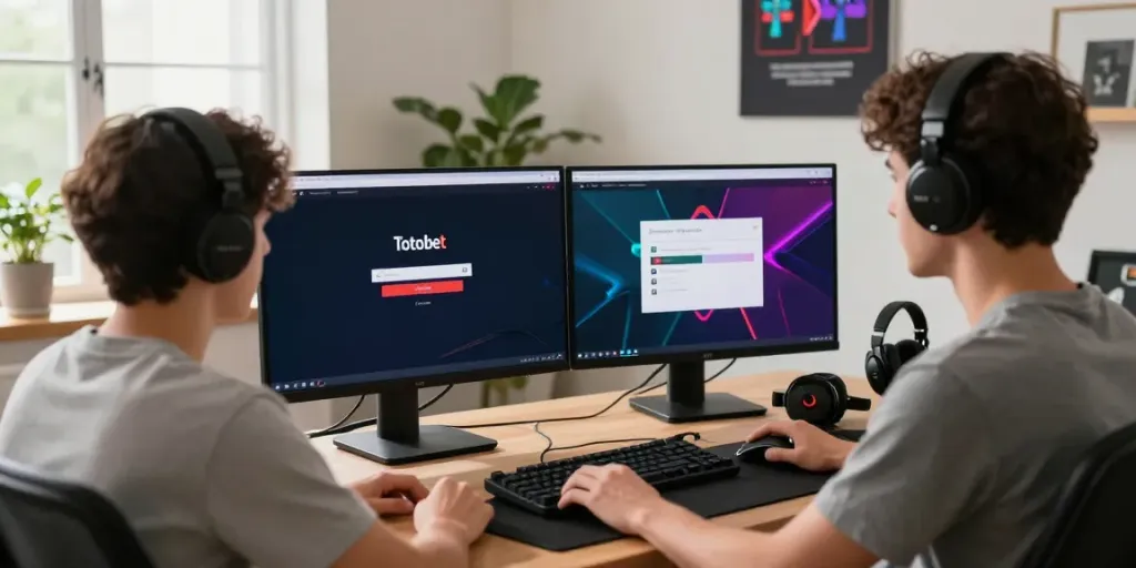 Engaging Totobet login scene with a player in a modern gaming setup.