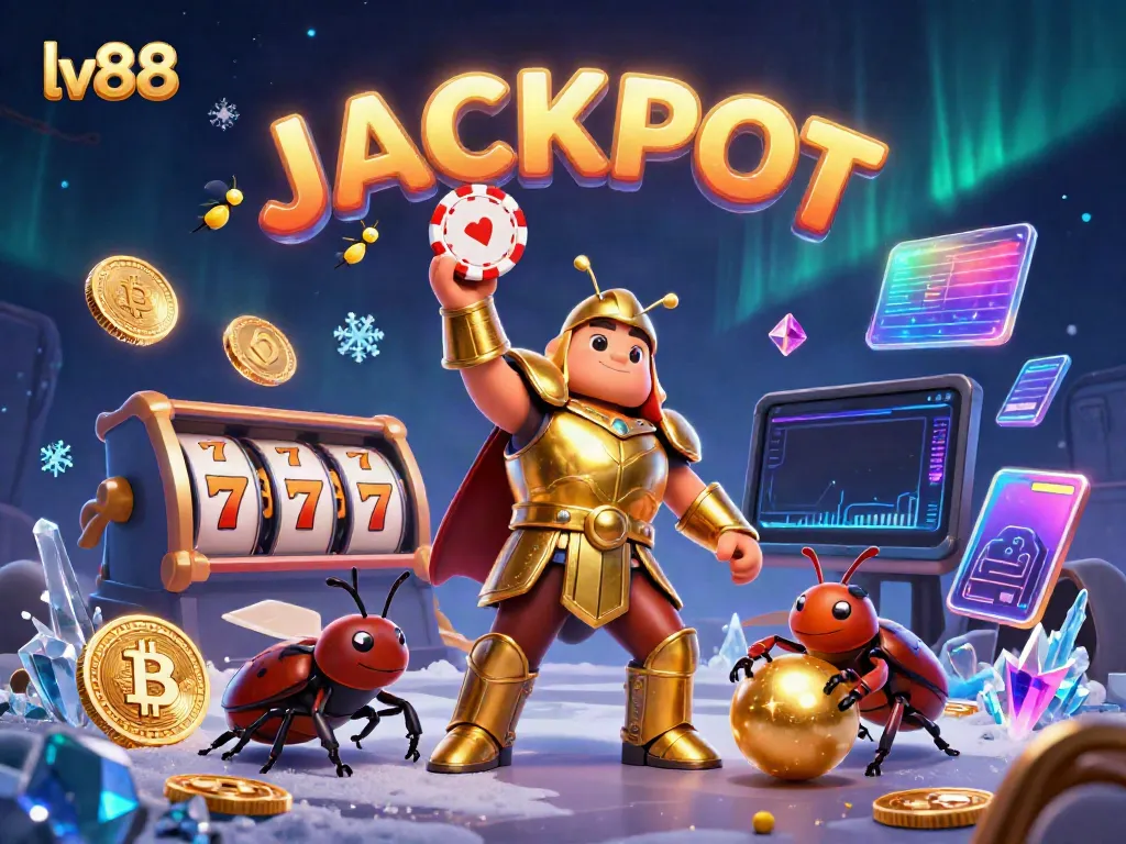 Experience the excitement of lv88 with a victorious beetle in a golden armor, celebrating a jackpot.