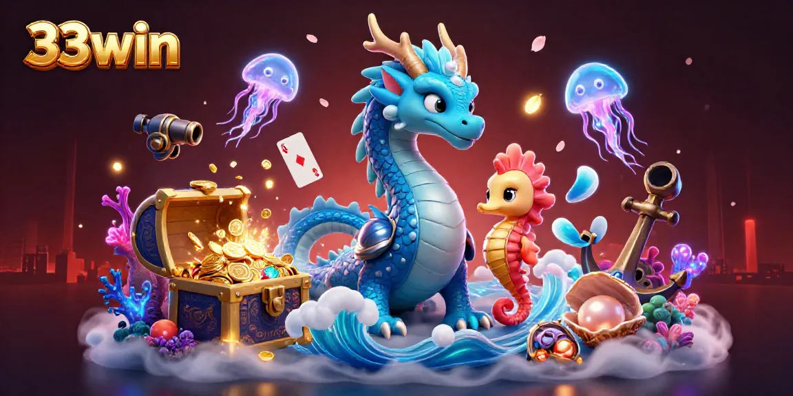 Experience thrilling adventures with 33win's vibrant 3D casino scene filled with dynamic characters and game elements.