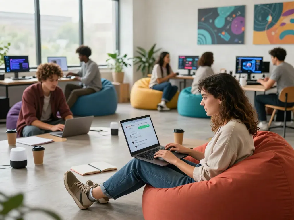 Users actively collaborating in a modern workspace with an unfiltered AI chat platform.