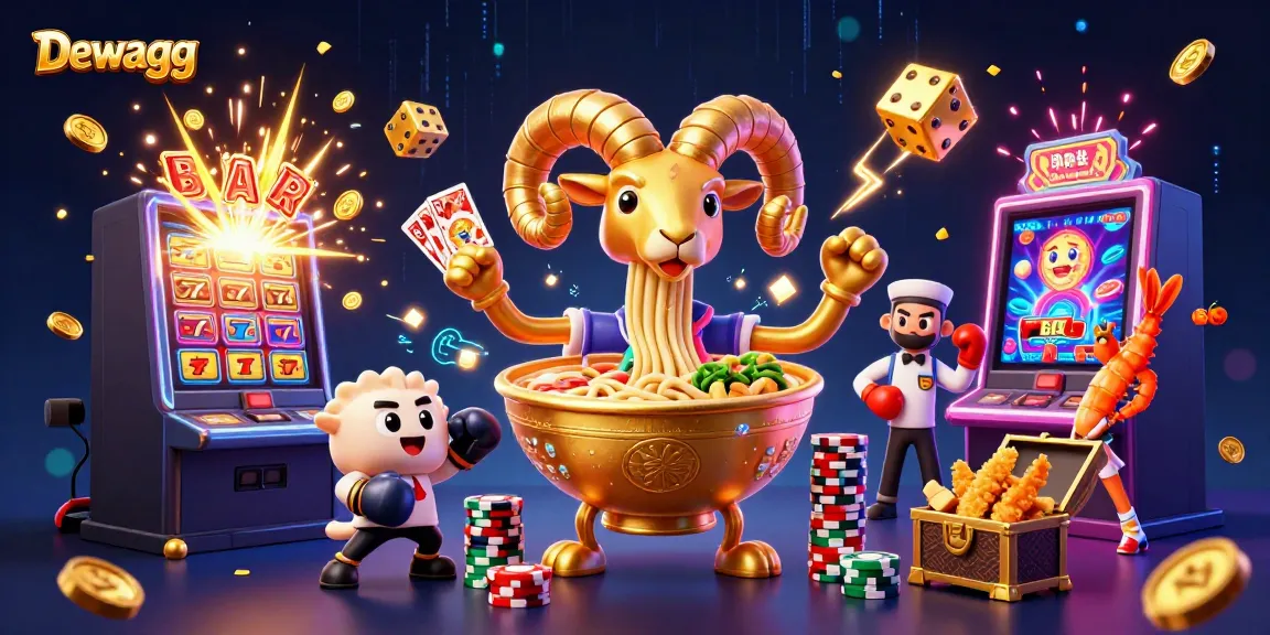 Join the excitement at Dewagg's casino with a vibrant 3D illustration of engaging game elements and characters.