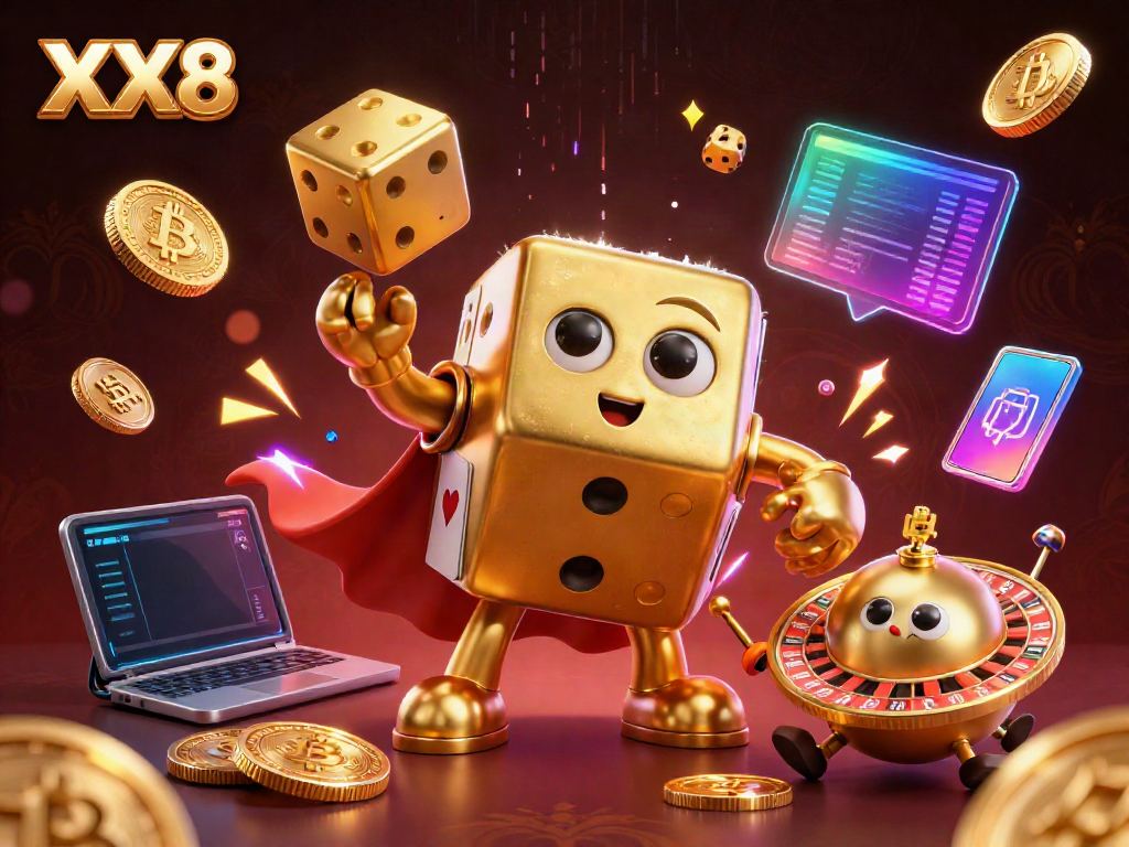 Experience unforgettable wins at XX8 with vibrant 3D casino characters and crypto elements.