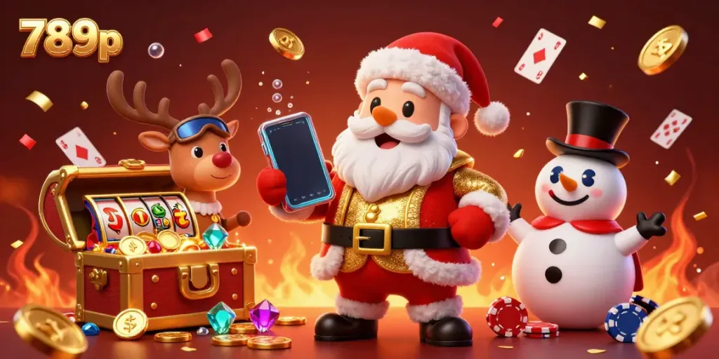 Experience the excitement of 789p with Santa in a casino scene celebrating big wins and jackpots.
