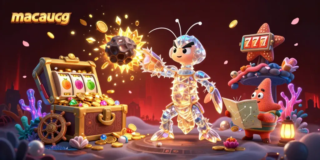 Engage with macaugg's exhilarating gaming world as the galactic mantis shrimp strikes through an exploding asteroid.