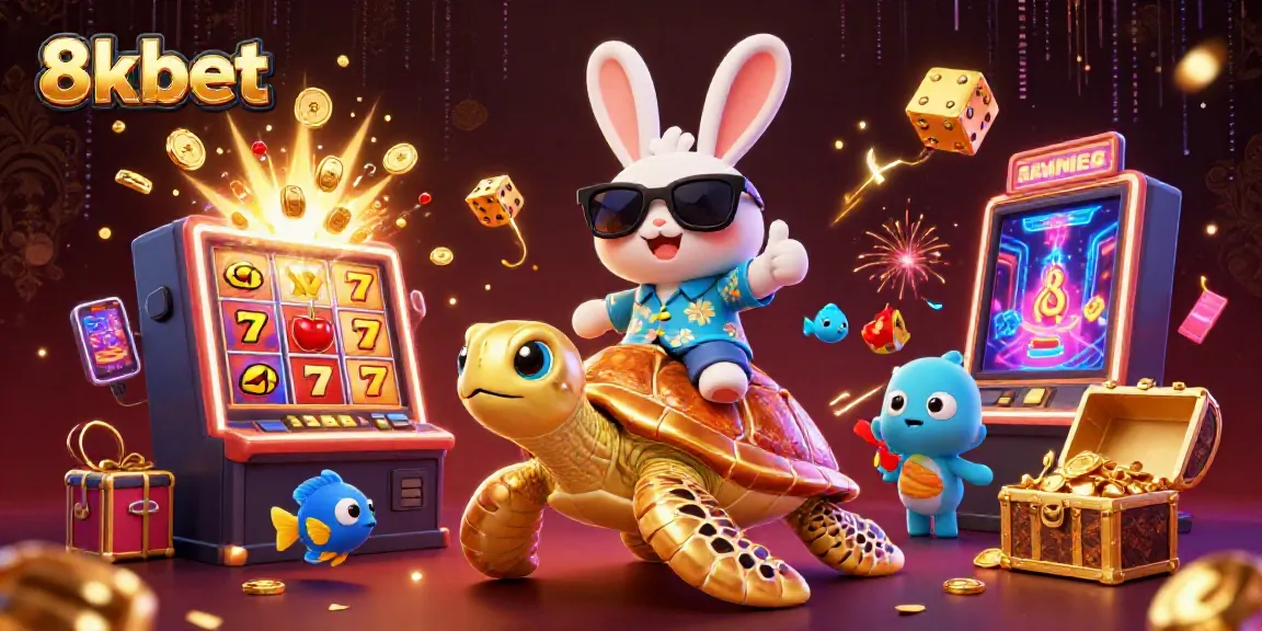 8xbet lucky rabbit and golden turtle celebrating a jackpot explosion in vibrant casino illustration