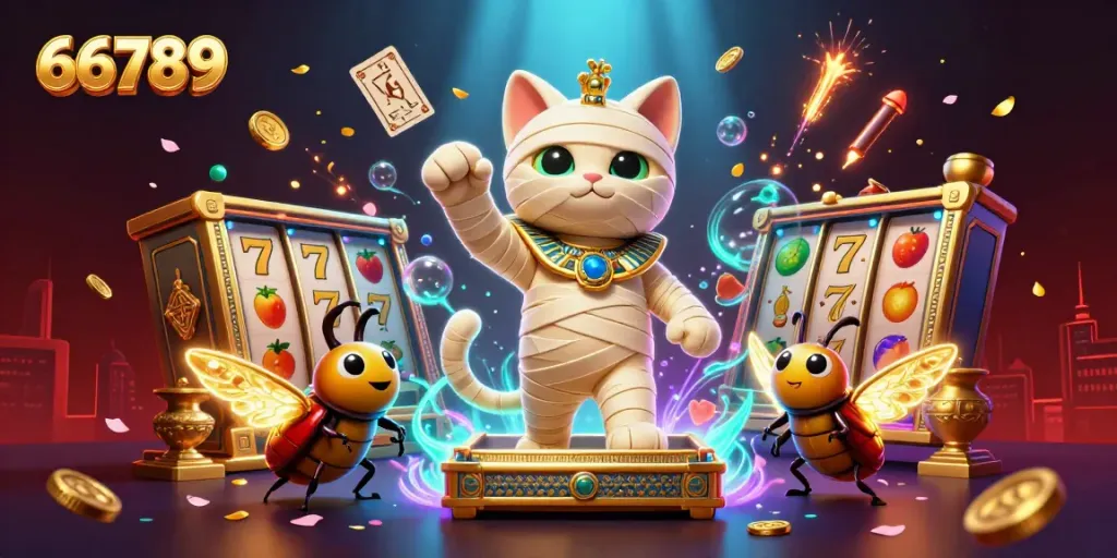 Experience thrilling gameplay with 66789's vibrant casino scene, featuring striking Egyptian and slot elements.