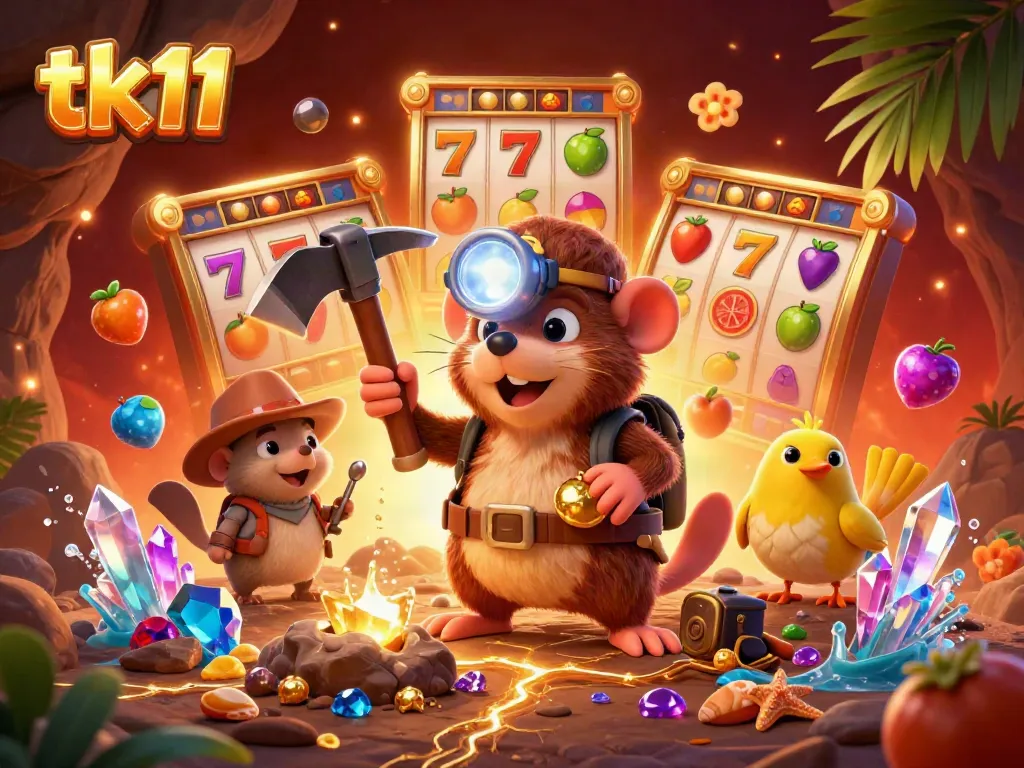 Engaging tk11 slot game scene featuring a cartoon mole, vibrant symbols, and dynamic animations for immersive gameplay.