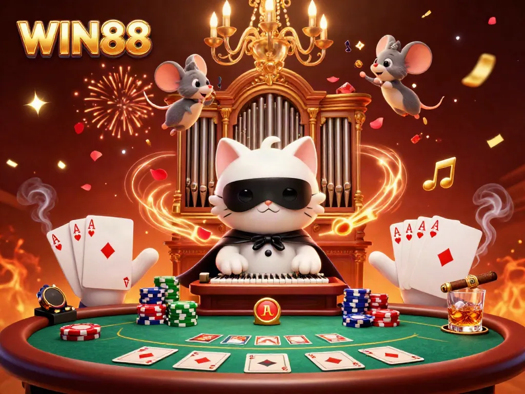 Experience the excitement of WIN88 as the casino characters celebrate with chips and gameplay.