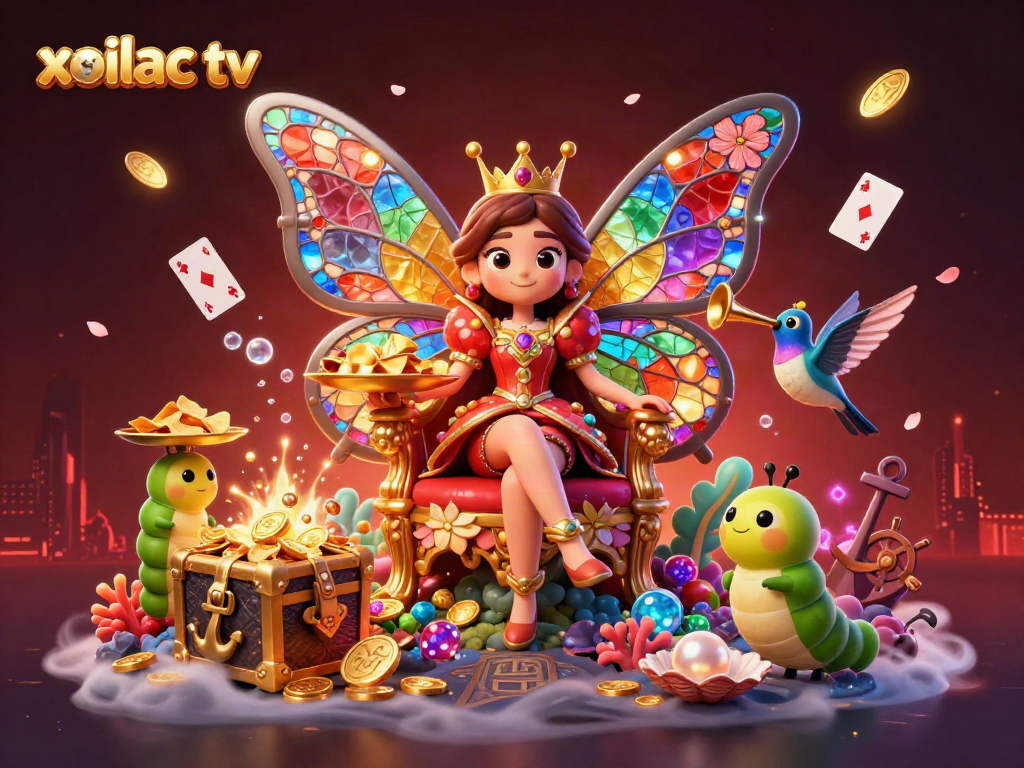 Experience the thrill of gambling with xoilac tv's vibrant casino scene featuring a butterfly queen and dynamic game elements.